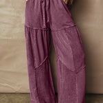 Wild Ginger Careys Mineral Wash Tiered Wide Leg Patchwork Drawstring Pants