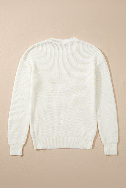 Pull de Noël rayé blanc avec lettres lumineuses et joyeuses