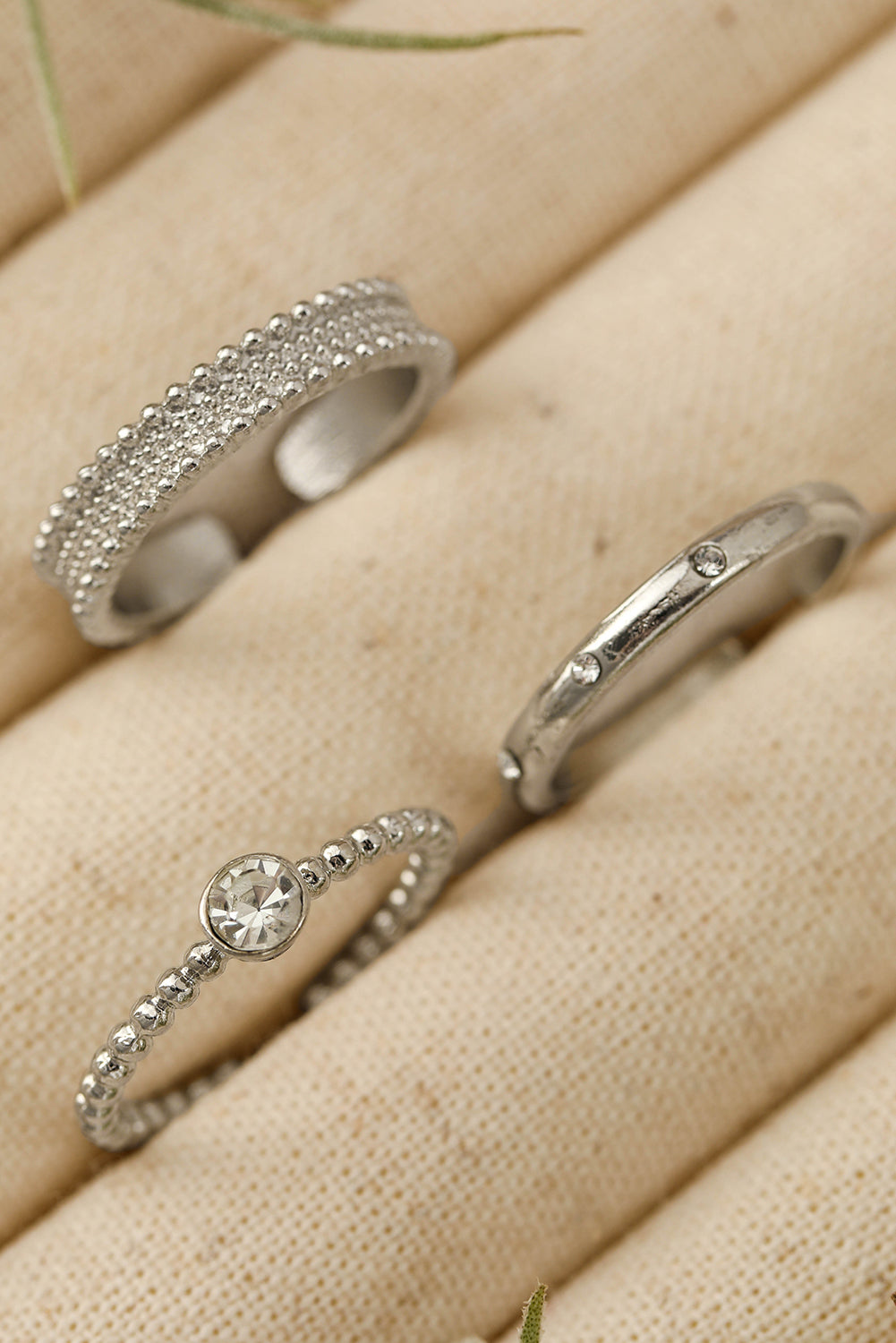 Ensemble de 3 bagues ouvertes en alliage argenté avec strass