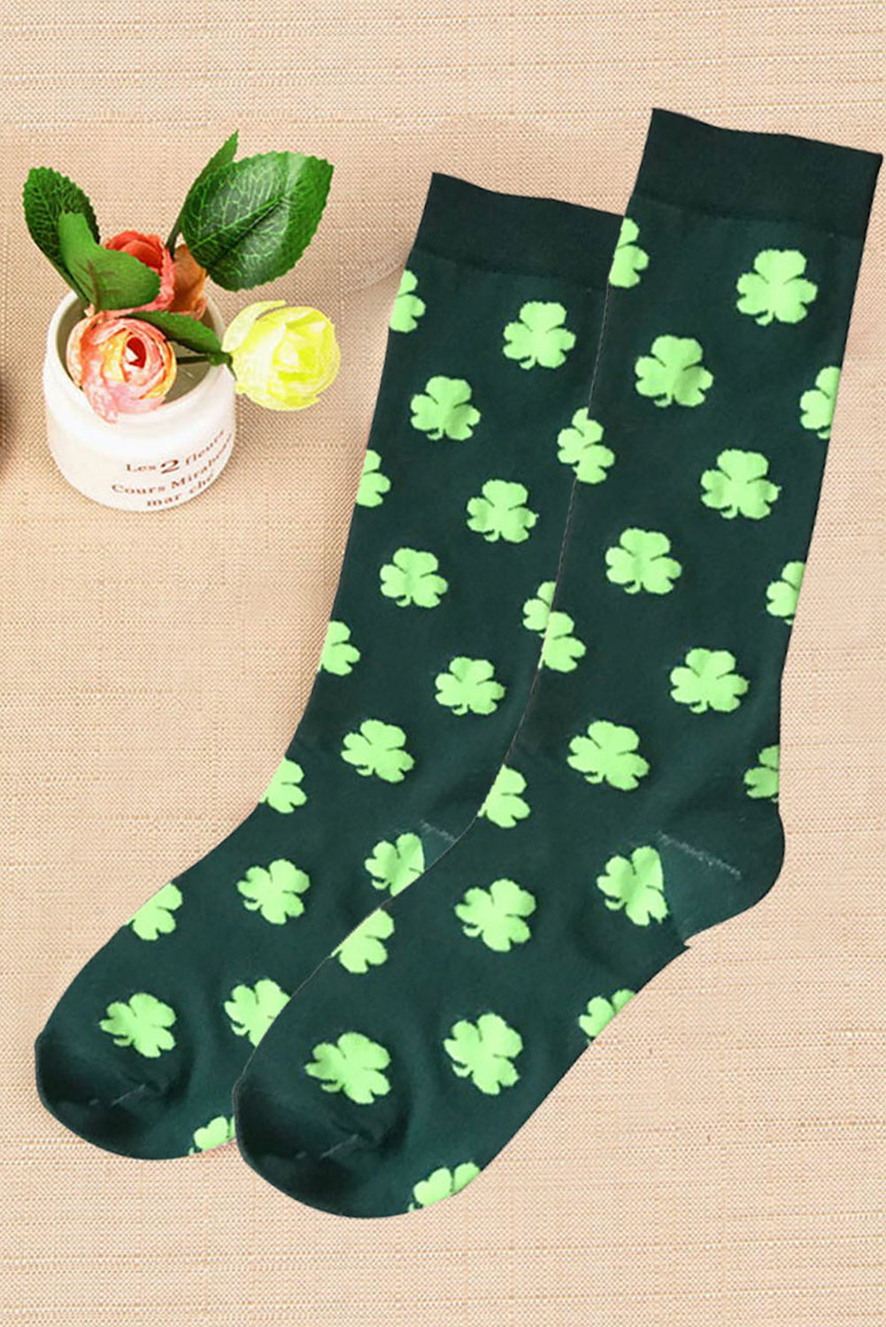 Chaussettes tube vert foncé à imprimé trèfle de la Saint-Patrick