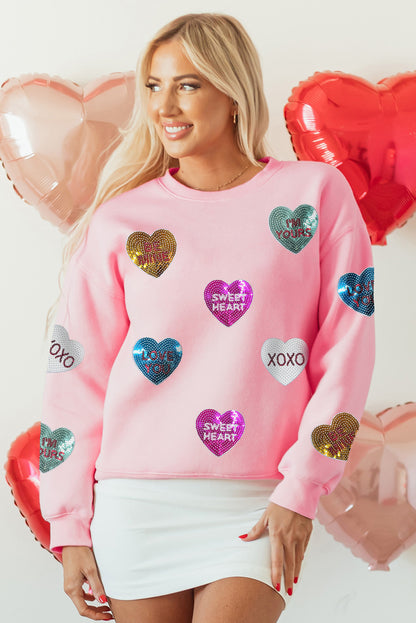 Sweat-shirt de Saint-Valentin à paillettes roses et motif cœur romantique