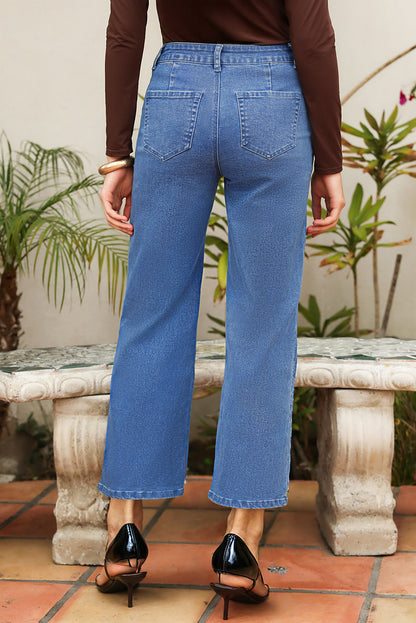 Ashleigh Blue Solid Color High Waist Straight Leg Jeans