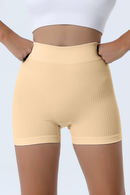Khaki Textured Butt Lifting High Waist Yoga Shorts