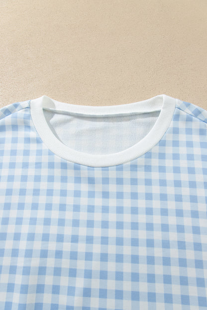 Light Blue Casual Plus Size Plaid Sweatshirt