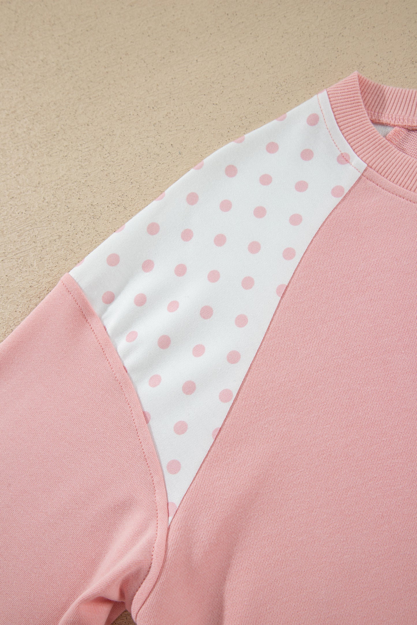 Pink Polka Dot Patchwork Colorblock Long Sleeve Casual Two Piece Pants Set