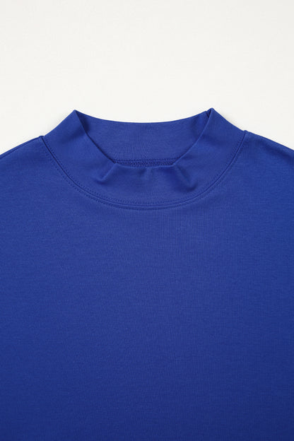 Dark Blue Solid Color High Neck Oversize Tee