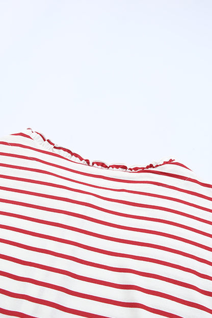 Haut à manches longues boutonné à volants et imprimé rayé