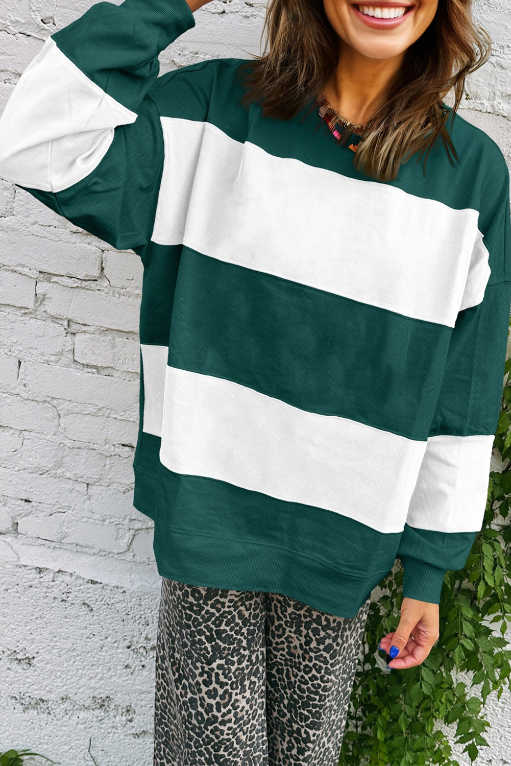 Fiery Red Colorblock Drop Shoulder Baggy Sweatshirt