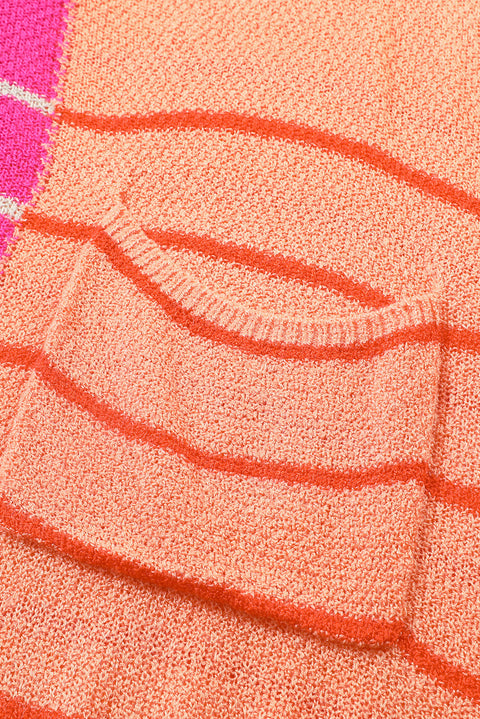 Suéter de punto de patchwork a rayas con bloques de color de talla grande amarillo