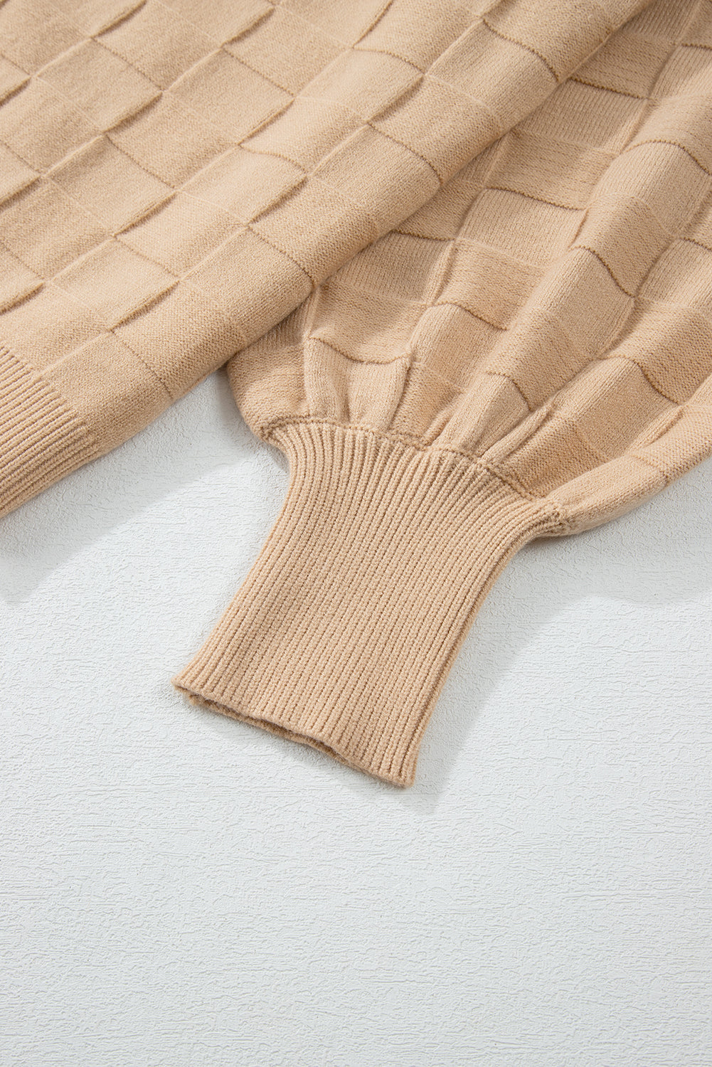 Pull en tricot texturé à carreaux uni beige clair grande taille