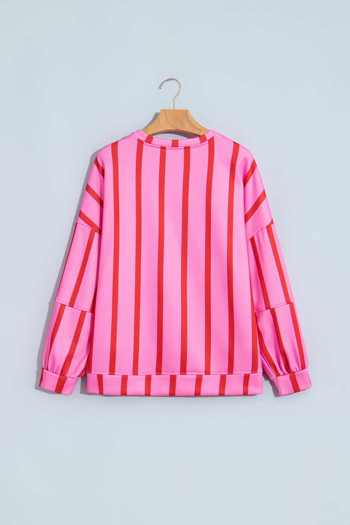 Red Stripe Dropped Shoulder Round Neck Casual Sweatshirt