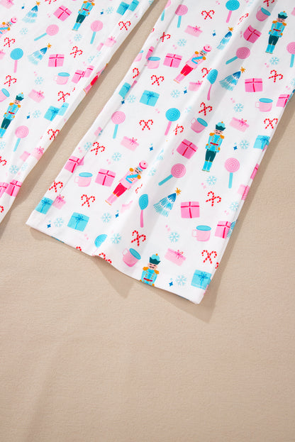 Ensemble haut à manches longues et pantalon large à motif de Noël blanc