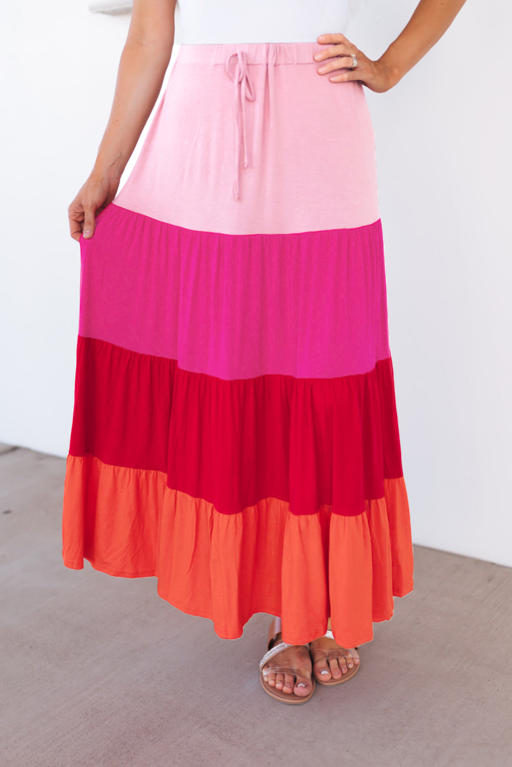 Multicolor Frill Tiered Colorblock A-line Sundress