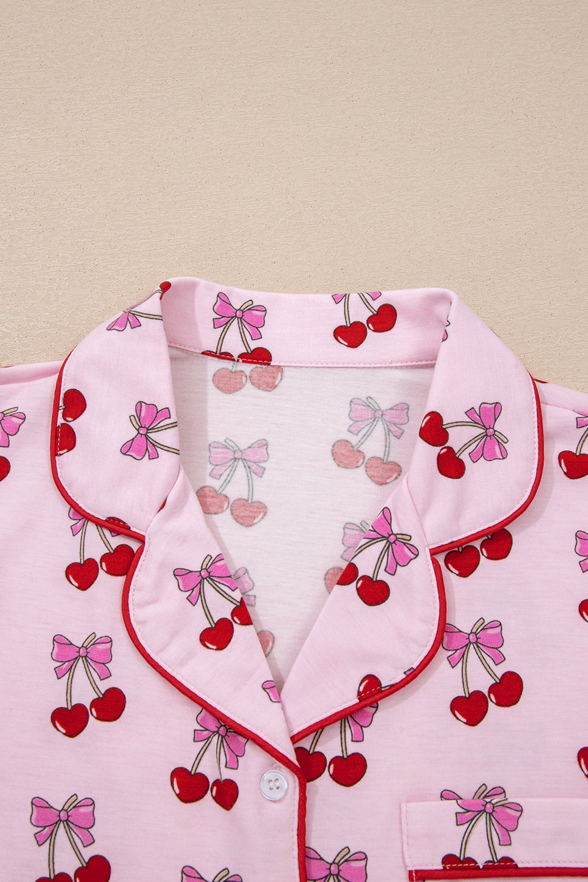 Pink Cherry/Bow Print Short Pajama Set