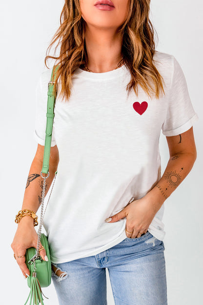 Camiseta con bordado de patrón de corazón de San Valentín
