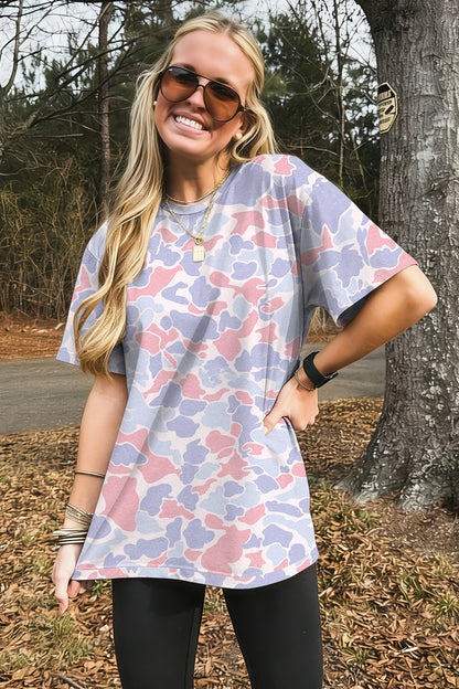 Multicolour Retro Camouflage Print Womens Casual T Shirt
