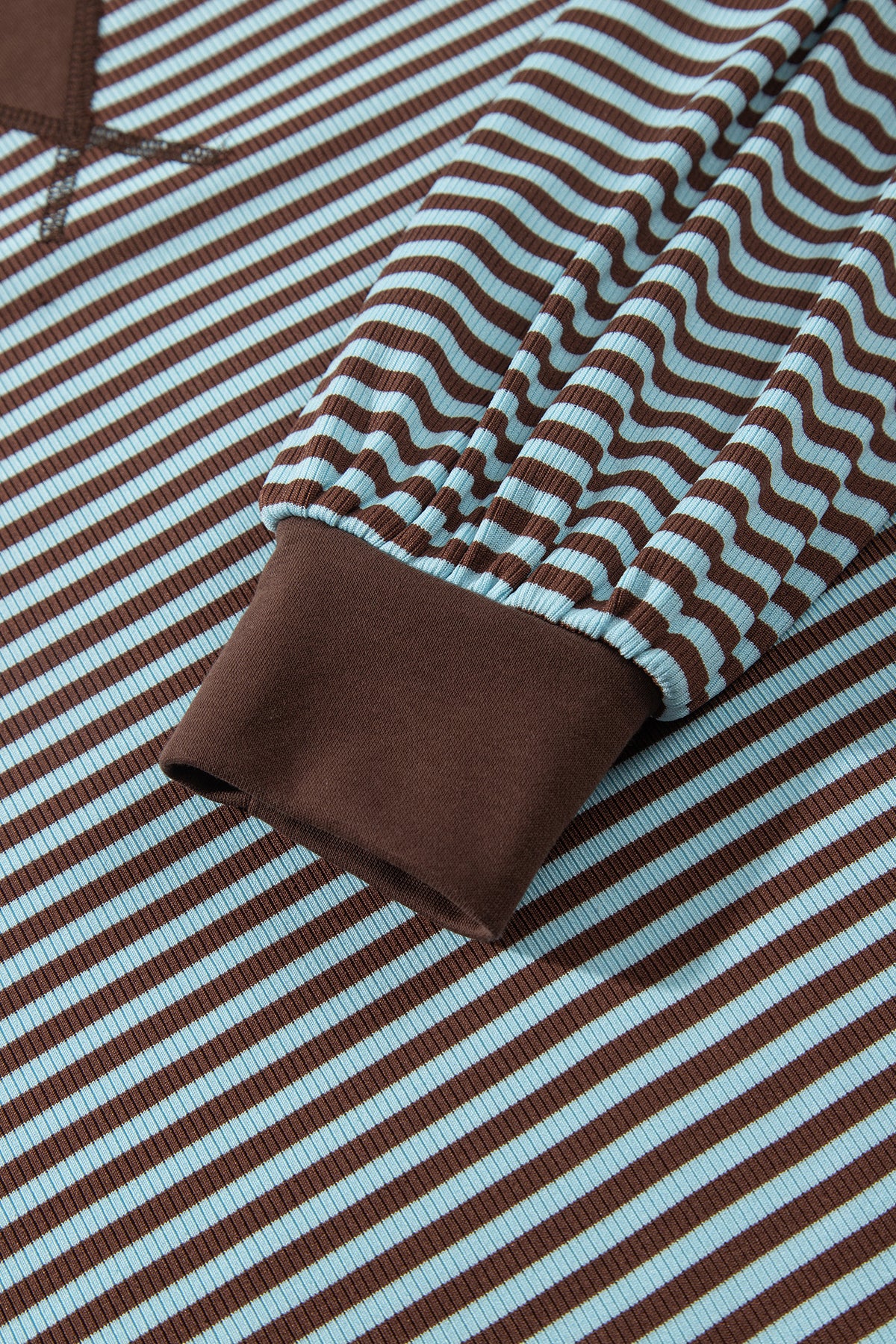 Brown Stripe Drop Shoulder Loose Top and Pants Two Piece Set