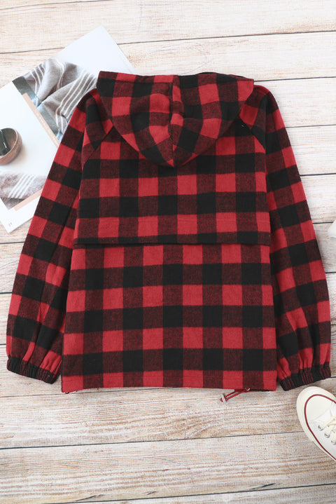 Buffalo Plaid Zipped Front Pocketed Hoodie