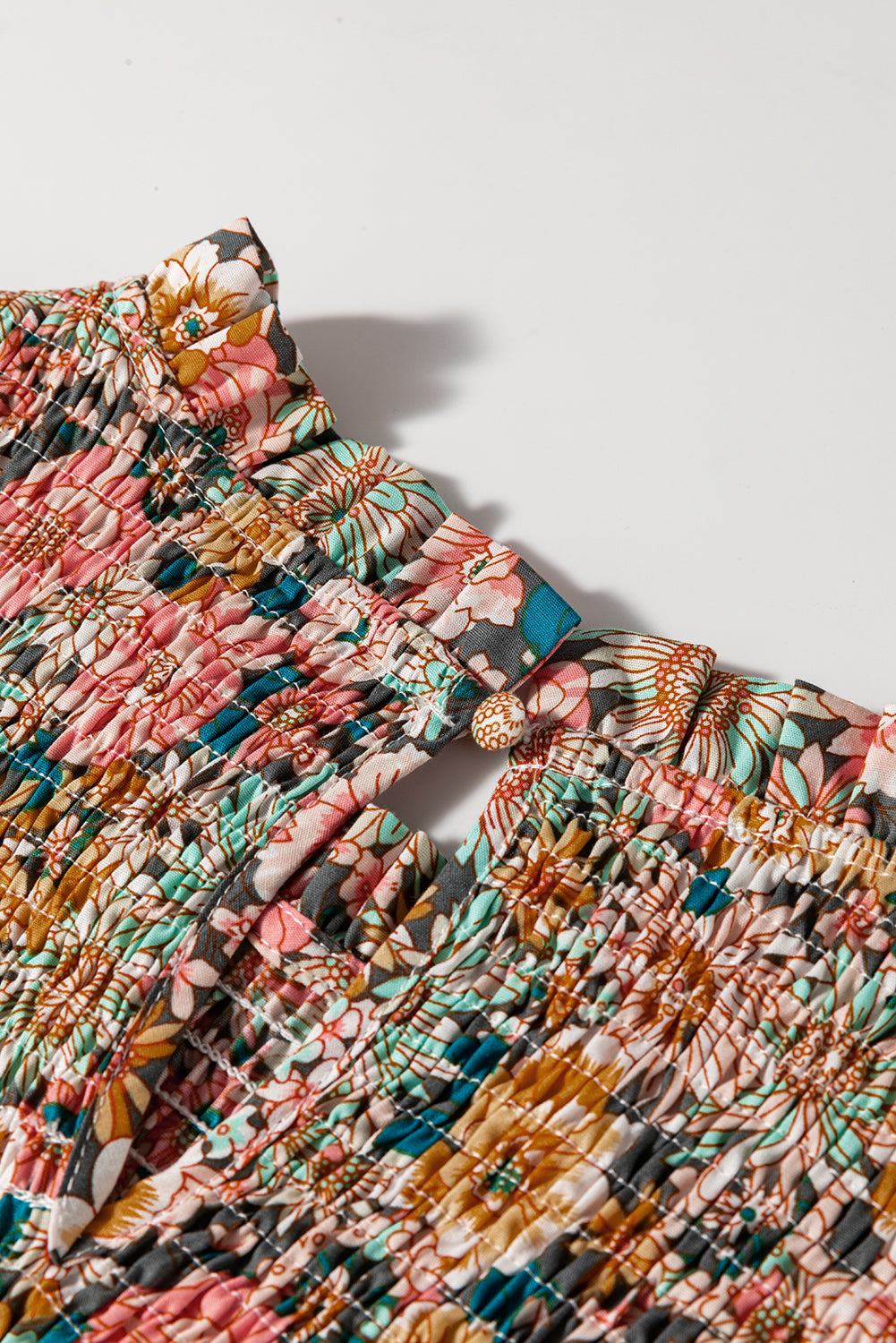 Haut court à volants et manches bouffantes à imprimé floral jaune