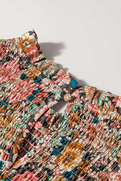 Haut court à volants et manches bouffantes à imprimé floral jaune