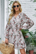 Multicolor V Neck Puff Sleeves Floral Tunic Dress