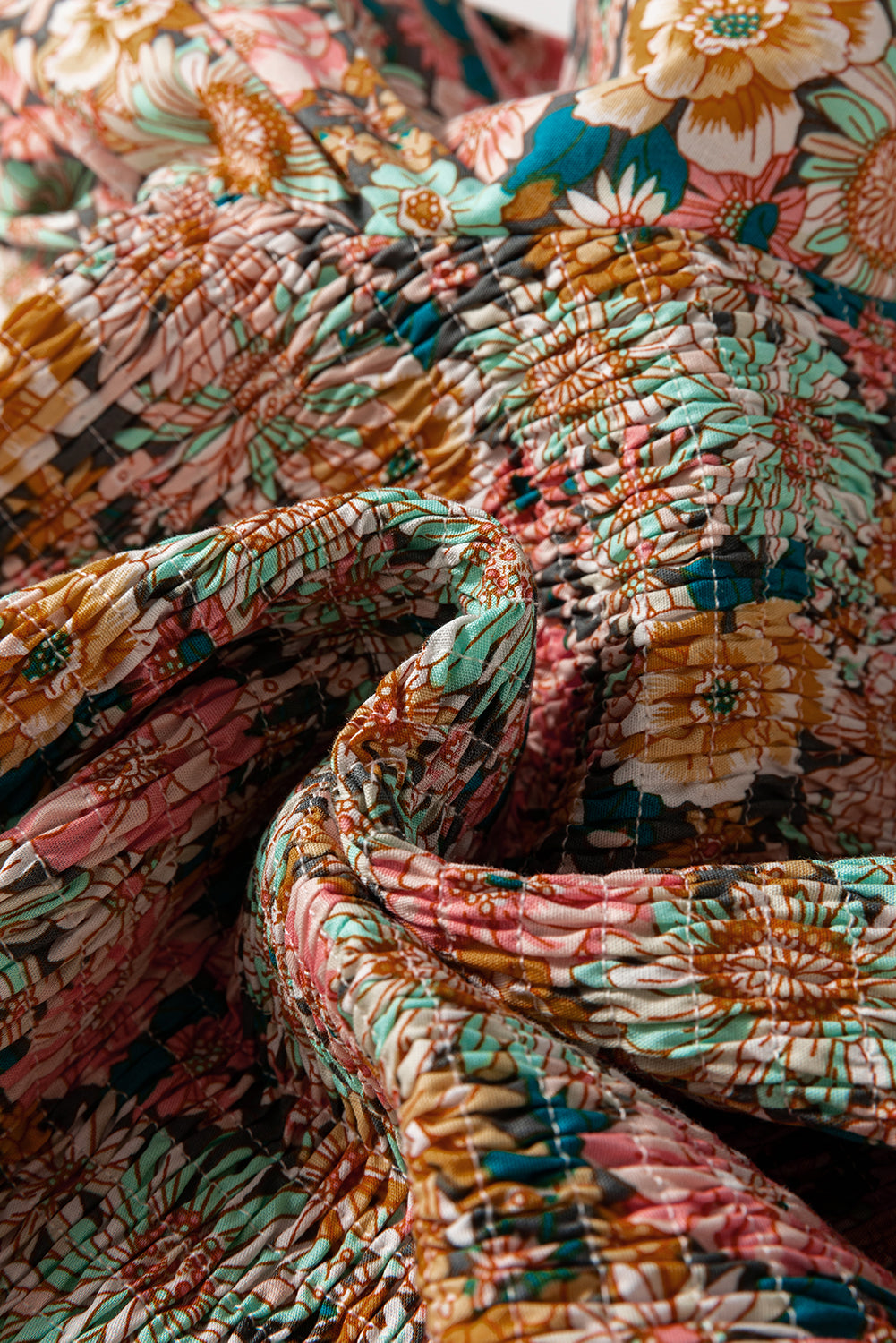 Haut court à volants et manches bouffantes à imprimé floral jaune