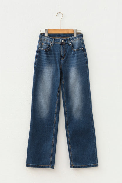 Myosotis Acid Washed Straight Leg Full Length Casual Jeans