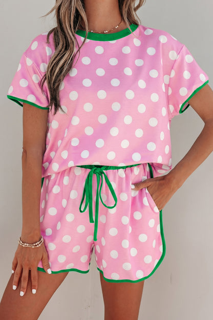 Sky Blue Polka Dot Contrast Edge Casual Short Set