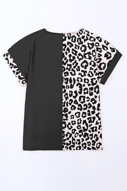 Robe t-shirt à manches courtes et imprimé léopard contrasté avec fentes 