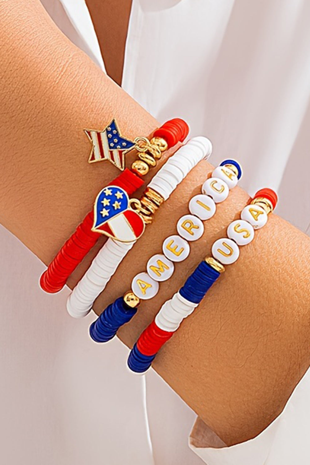 Ensemble de bracelets à perles et pendentifs en forme de lettres avec drapeau américain bleu foncé