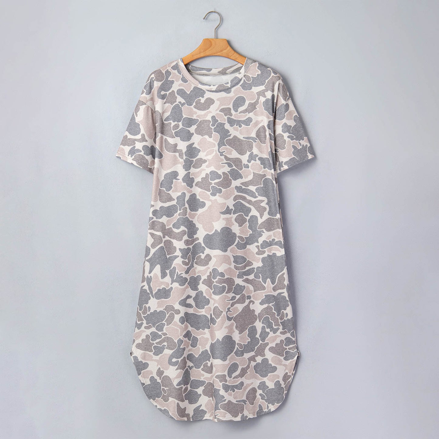 Multicolour Camouflage Print Short Sleeve Drop Shoulder Side Slit Casual Dress