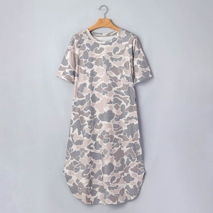 Multicolour Camouflage Print Short Sleeve Drop Shoulder Side Slit Casual Dress
