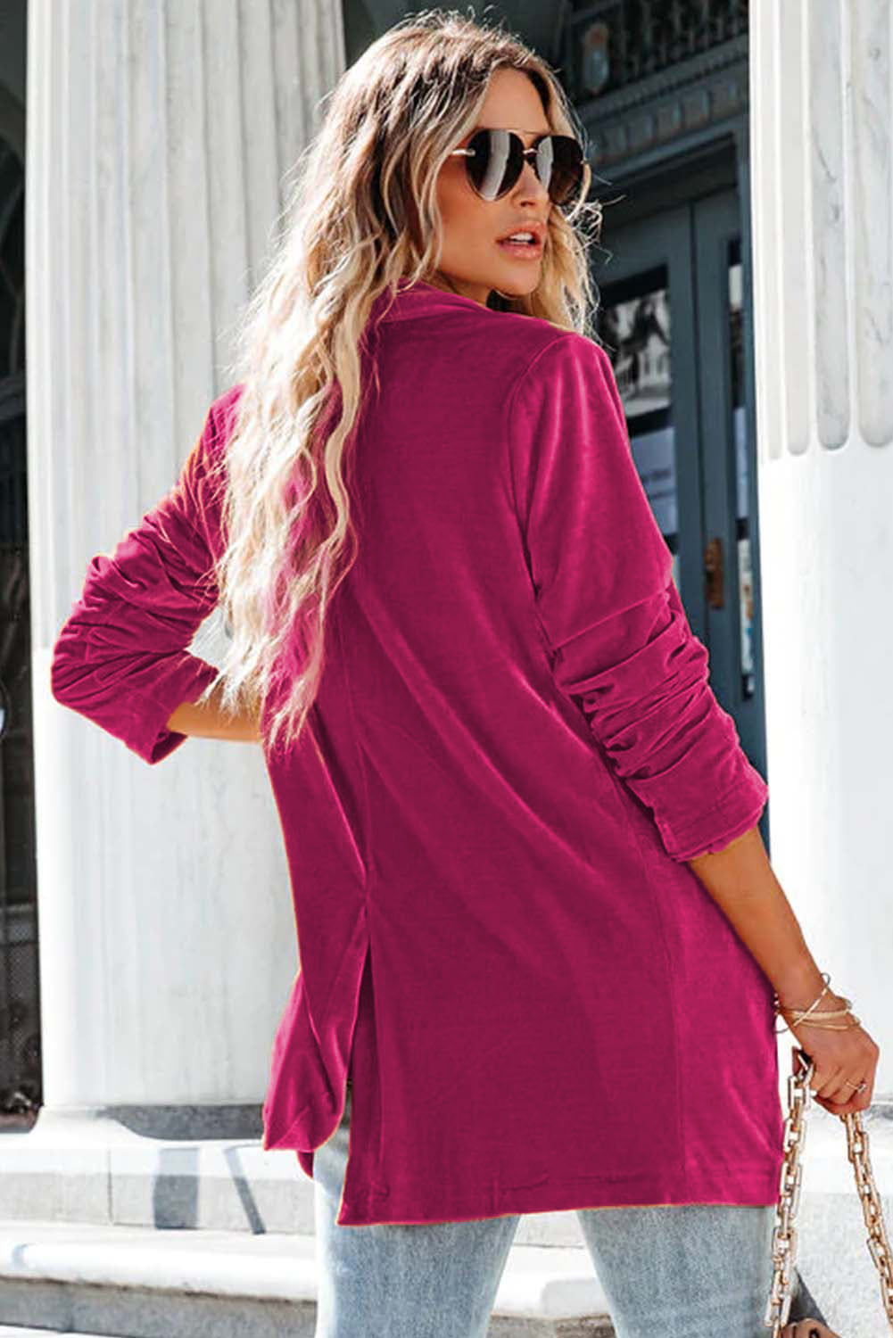 Blazer casual de terciopelo con bolsillos 