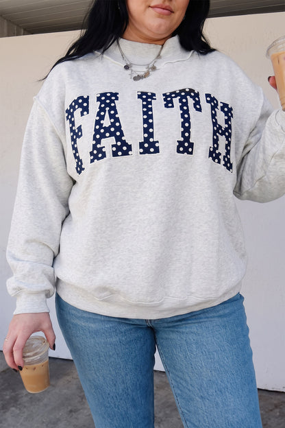 Light Grey Polka Dot Letter Print Loose Fit Long Sleeve Plus Size Sweatshirt