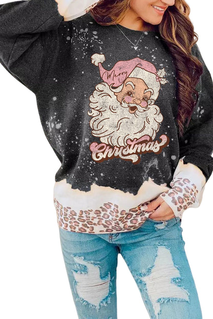 Sudadera blanqueada con estampado de leopardo navideño nevado