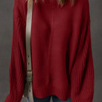 Red Dahlia Solid Color Front Seam Drop Shoulder Loose Sweater