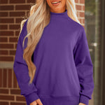 Tillandsia Purple Solid Color Oversized Mock Neck Sweatshirt