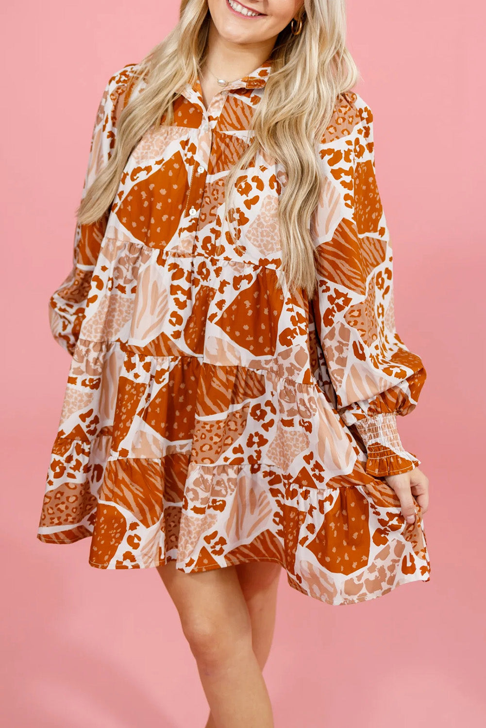 Brown Multi Pattern Swing Dress