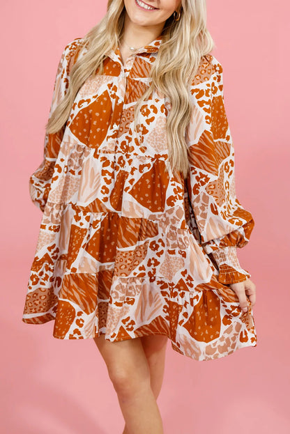 Brown Multi Pattern Swing Dress