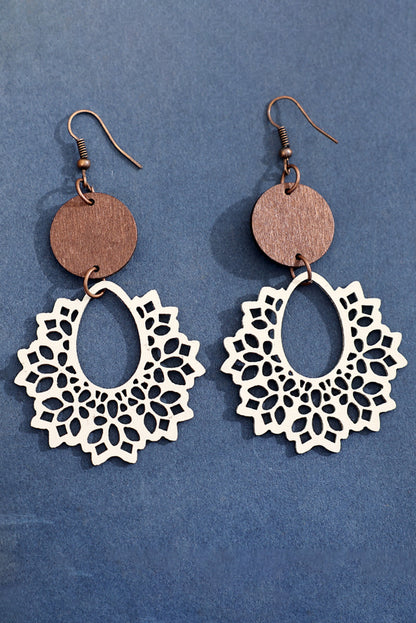 Boucles d'oreilles pendantes rondes en bois à fleurs creuses