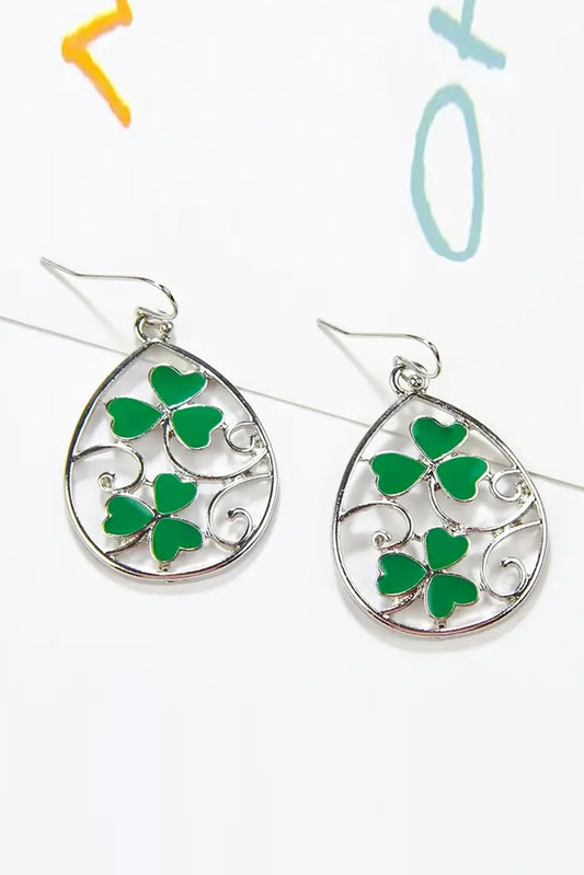 Silvery St. Patrick Clover Hollow Out Drop Earrings