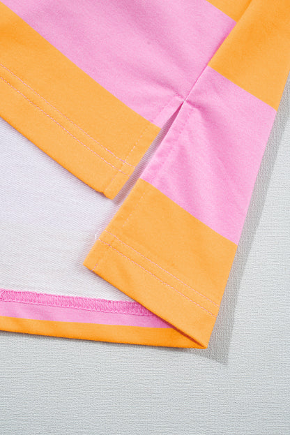 Yellow Stripe Color Block Polo Collar Sweatshirt