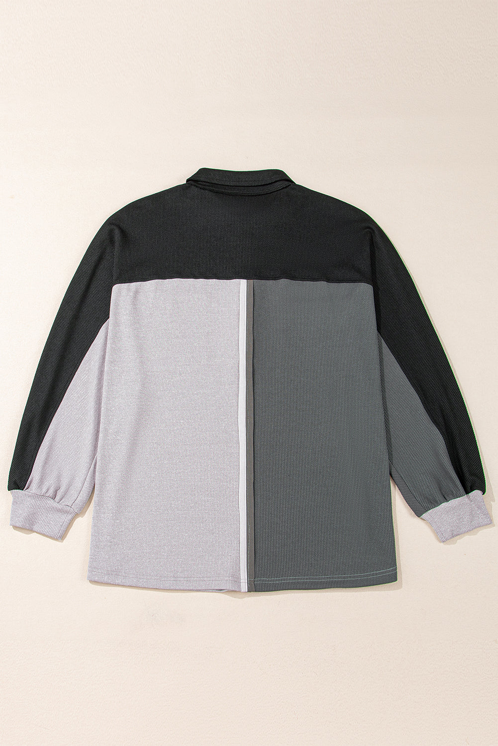 Sweat-shirt oversize à col côtelé et blocs de couleurs gris