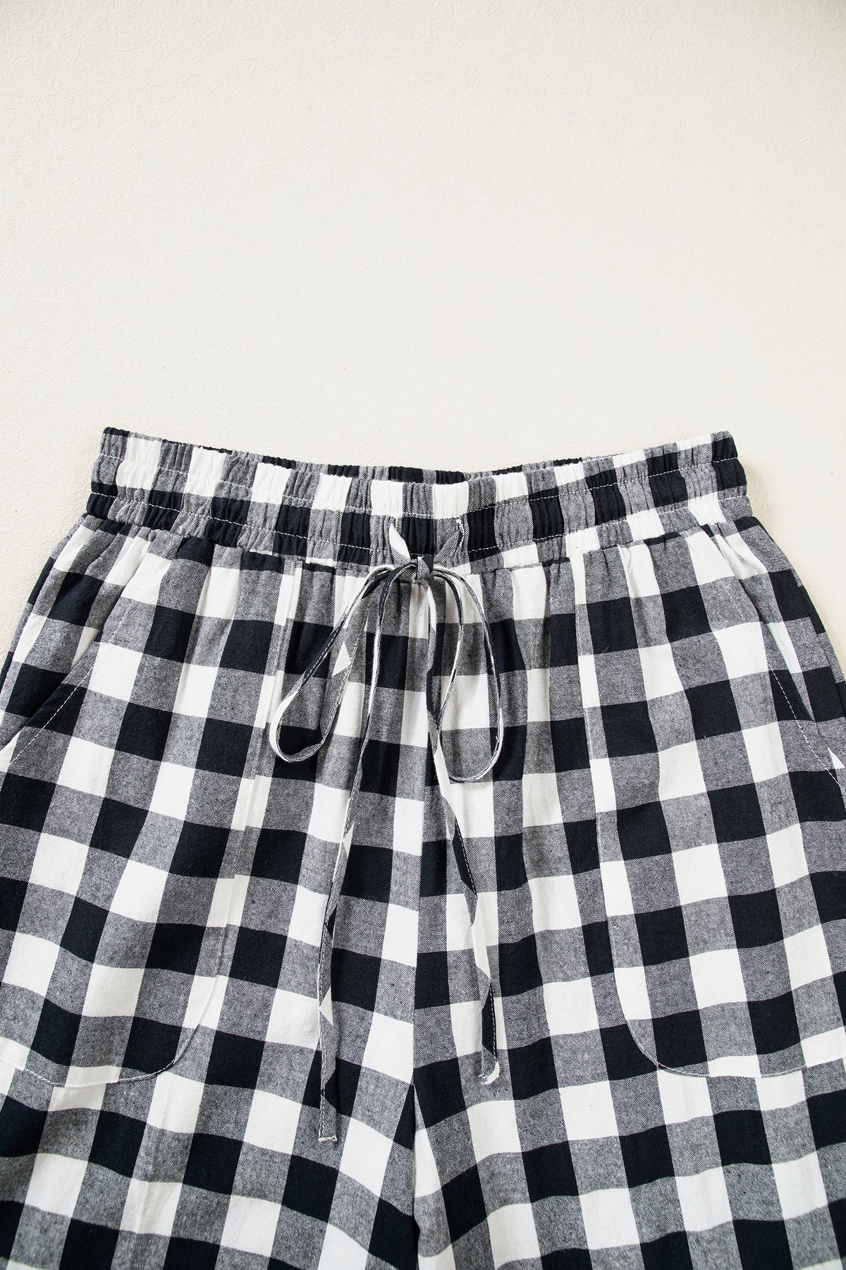 Blue Gingham Plaid Tie Elastic Waist Shift Pants