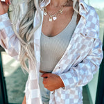 Khaki Checkerboard Flap Pocket Button Front Shacket