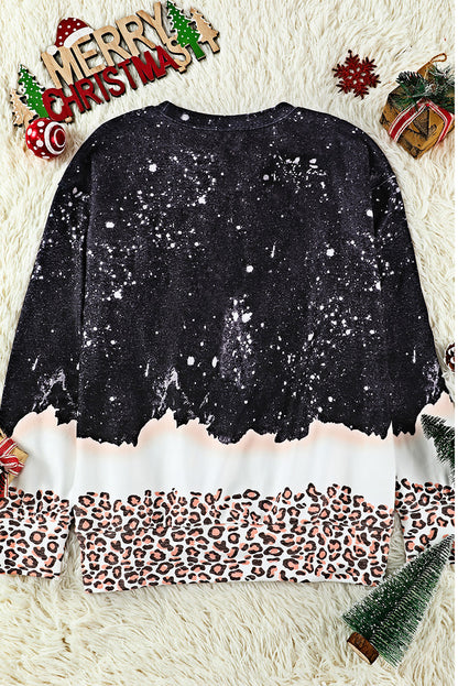 Sudadera blanqueada con estampado de leopardo navideño nevado