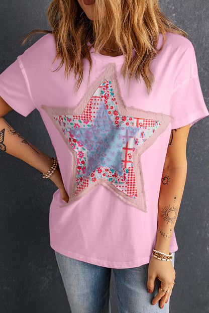 T-shirt ample patchwork étoiles roses