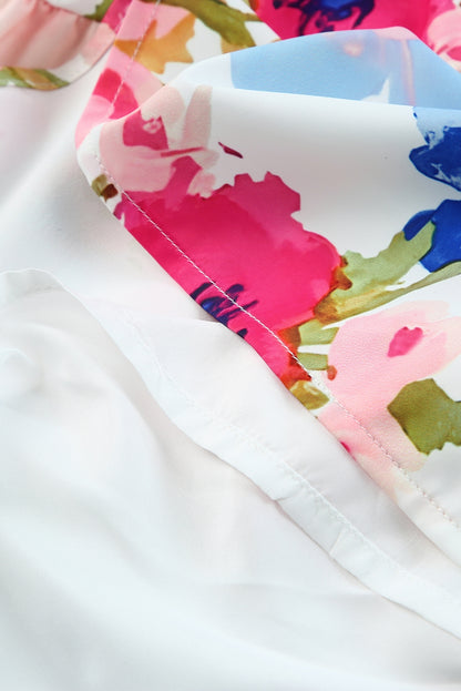 Robe patineuse à col en V et imprimé floral multicolore