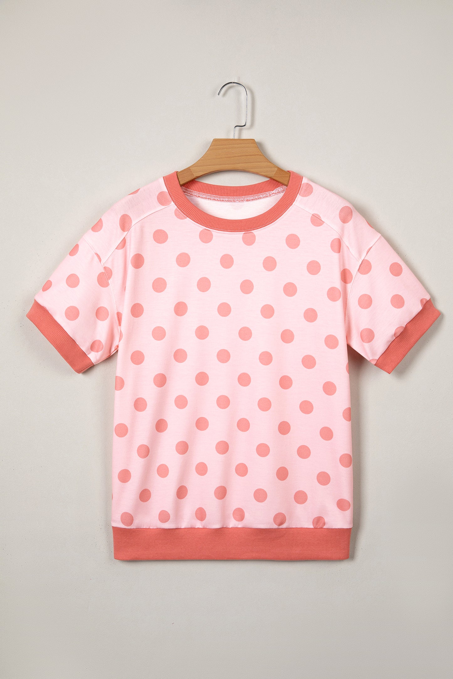 Blue Color Block Trim Polka Dot Casual Tee