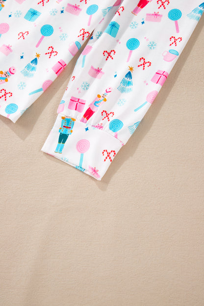 Ensemble haut à manches longues et pantalon large à motif de Noël blanc